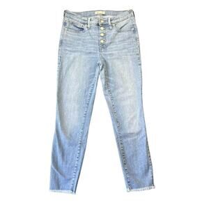 Madewell Jeans Womens 27 Blue 9" High Rise Skinny Crop Button Fly Raw Hem Denim